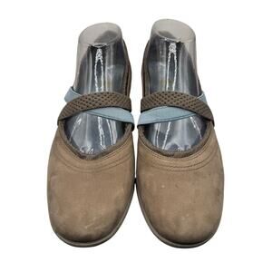 Teva Mary Jane Slip On Flats Suede Tan Blue Size 9